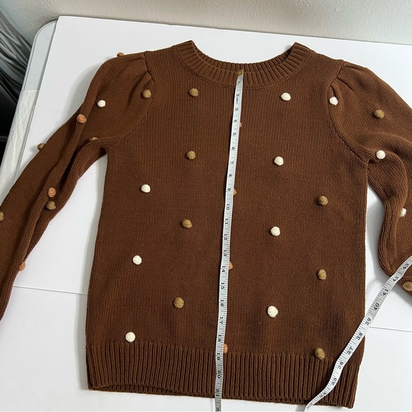 Blu Pepper Brown Pullover Sweater With Poms Womens Size M Sleeveless Crew Neck - Picture 9 of 10